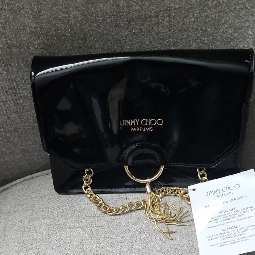 Jimmy Choo Black and Gold Clutch with Chain Strap